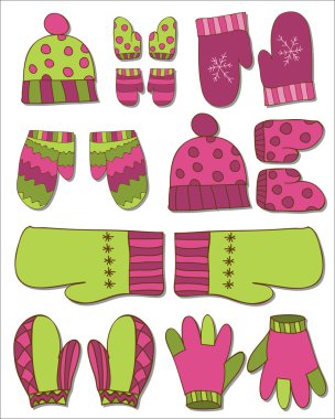 Set of Gloves and Mittens for Winter Design clipart