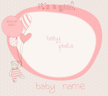 Baby Girl Arrival Card with PhotoFrame clipart