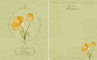 Floral Invitation Green Postcard in vector clipart