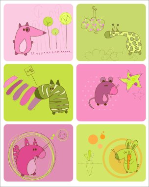 Cute Baby Animals Set of Cards clipart