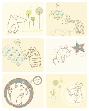 Cute Baby Animals Set of Cards clipart