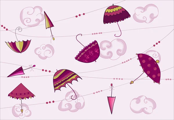Paraguas colgando de la cuerda en vector — Archivo Imágenes Vectoriales