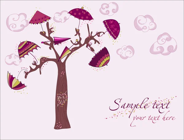 Árvore de amor sob guarda-chuvas —  Vetores de Stock