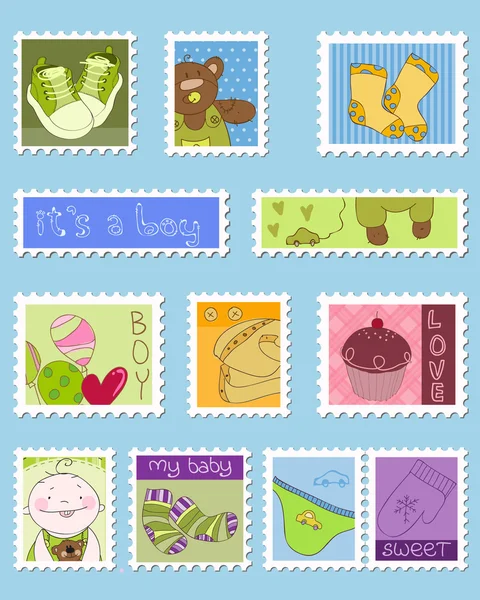 Baby Boy Postage Stamps — Stock Vector