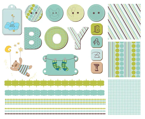 Baby Boy Scrapbook Tasarım Öğeleri — Stok Vektör