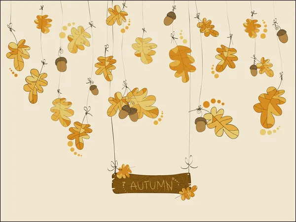 Φθινόπωρο ευχετήρια κάρτα στο άνυσμα με βελανίδια και τα φύλλα βελανιδιάς — Διανυσματικό Αρχείο