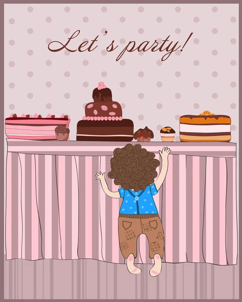 Baby Boy Let Party Carte Anniversaire — Image vectorielle