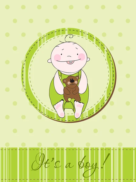 Grüne Baby Junge Ankunft Ankündigungs Postkarte — Stockvektor