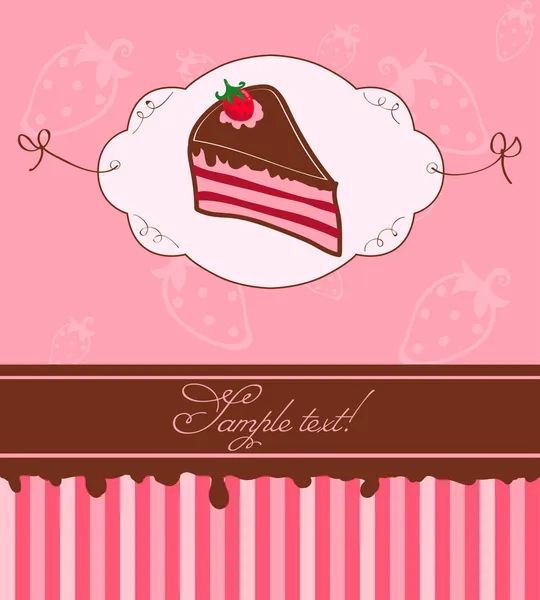 Cute Pink Invintation Card Strawberry Cake — Stock Vector
