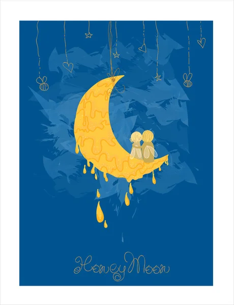 Carte Postale Lune Miel Mignonne Dans Vecteur — Image vectorielle