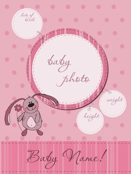 Rosa Baby Tillkännagivande Kort Med Ram — Stock vektor