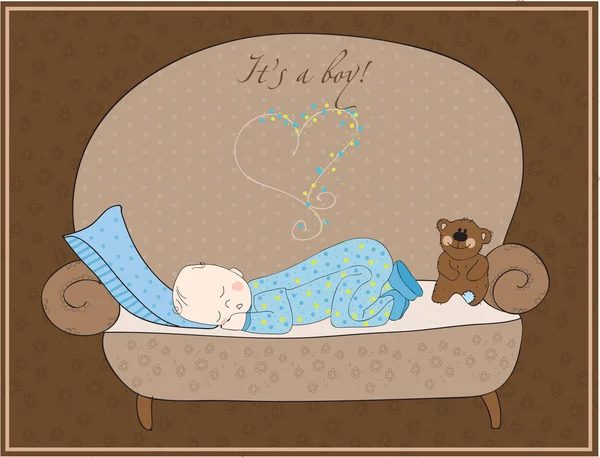 生まれたばかりの赤ちゃんの男の子の睡眠カード — ストックベクタ