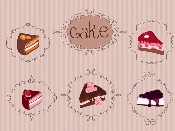 Set of Cakes on Vintage Background — Stock Vector