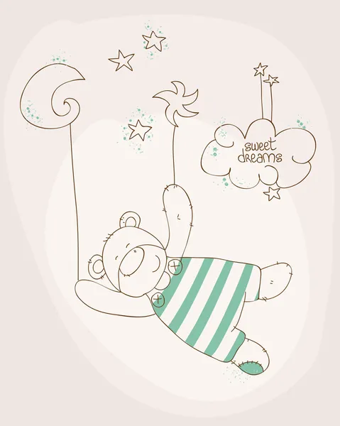 Dormir bebé oso lindo tarjeta — Vector de stock