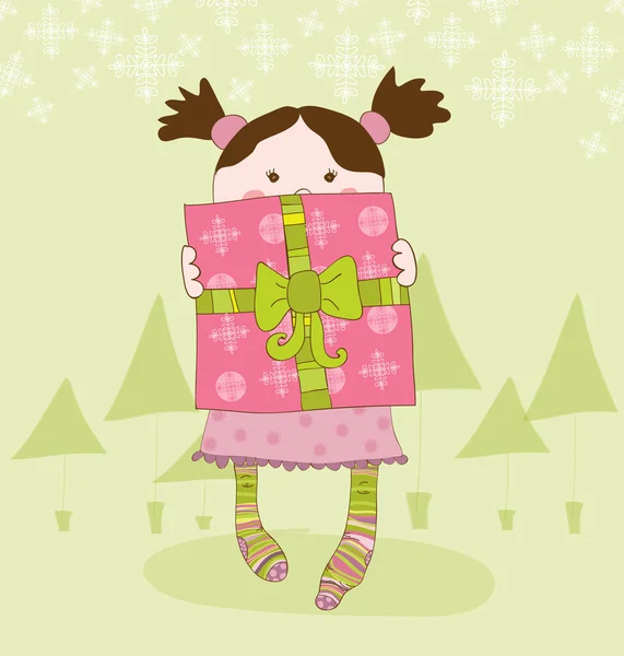 クリスマス カードを持つ少女 — ストックベクタ