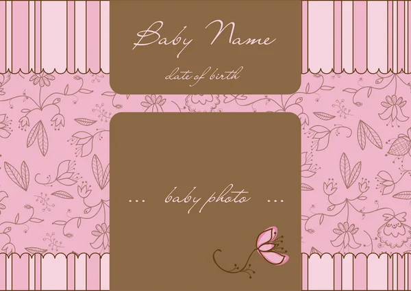 Cartão de chegada do bebê com moldura de foto — Vetor de Stock