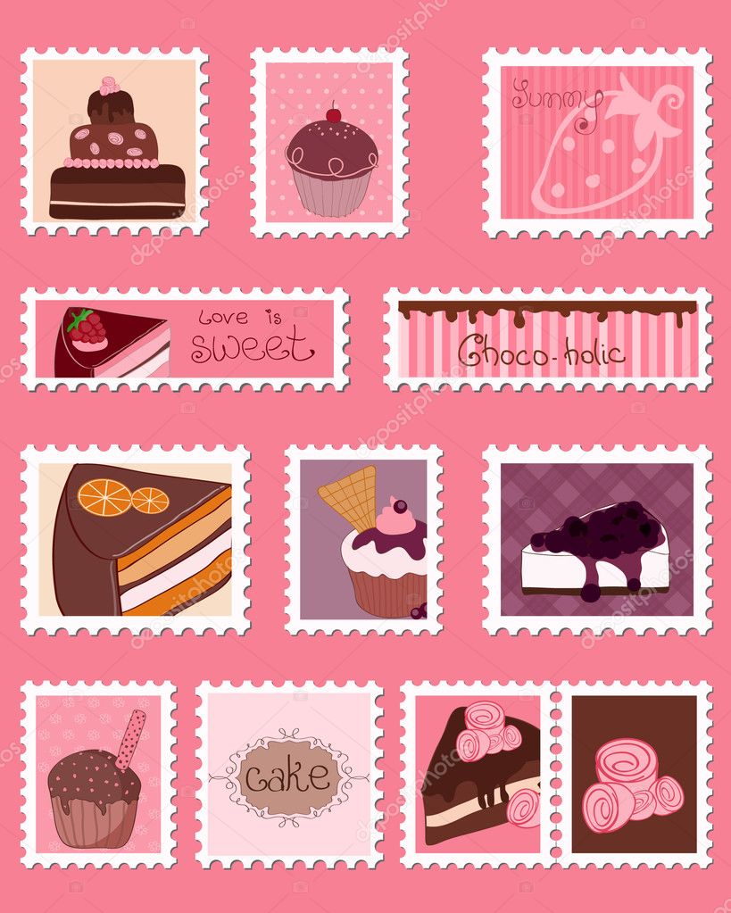 Sweet Postage Stamps vector Set
