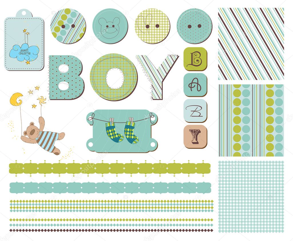 Baby Boy Scrapbook Design Elements