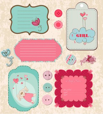 Design elements for baby scrapbook in vector clipart