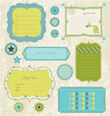 Design elements for baby scrapbook in vector clipart