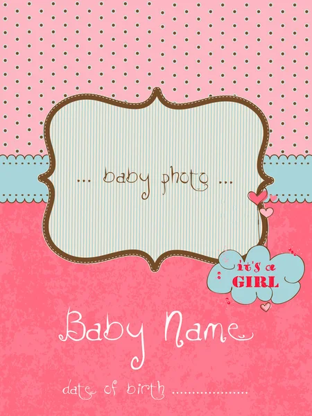 Baby Arrival Card with Photo Frame in vector — Stock Vector
