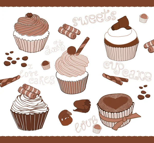 Set of Cute Cupcakes for design in vector — Stock Vector
