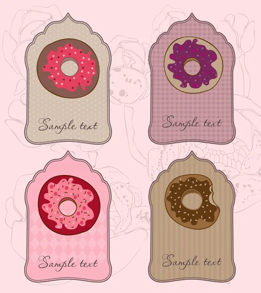 Conjunto de lindas etiquetas de rosquilla para el diseño en vector — Vector de stock