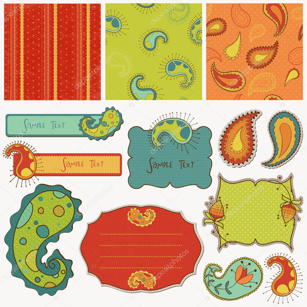 Design elements for scrapbook with paisley — Stock Vector © woodhouse