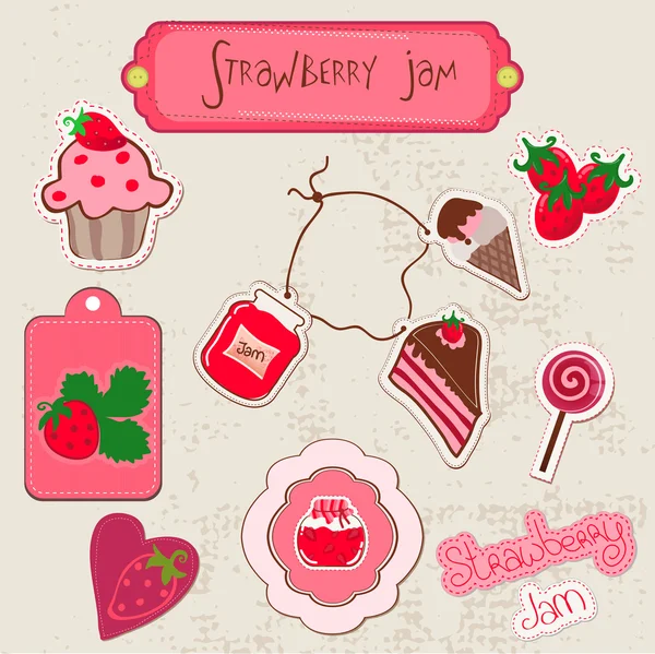 套漂亮的草莓酱的设计元素 — 图库矢量图片