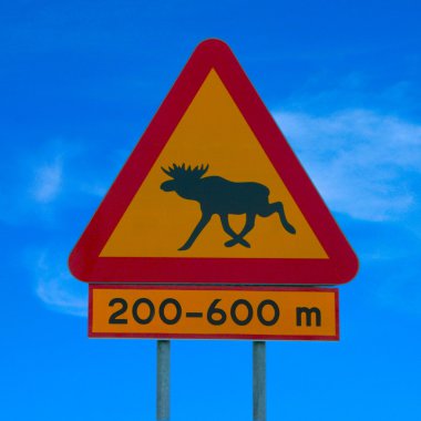 Moose Warning Traffic Sign - blue skye clipart