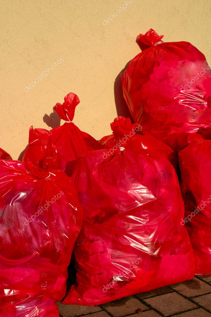 red garbage bags