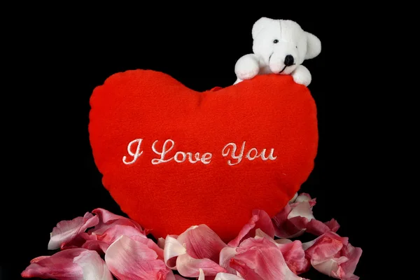 Love You Heart Black Background Flowers — Stock Photo, Image