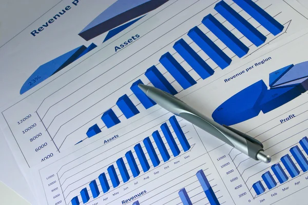 Grafici Gestione Finanziaria Colore Blu Aziendale — Foto Stock
