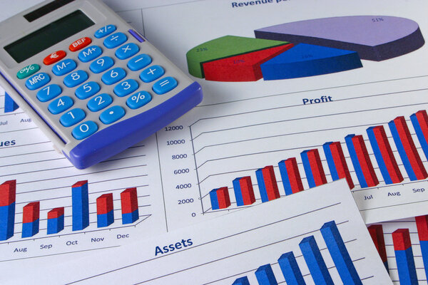 Financial management charts with a calculator