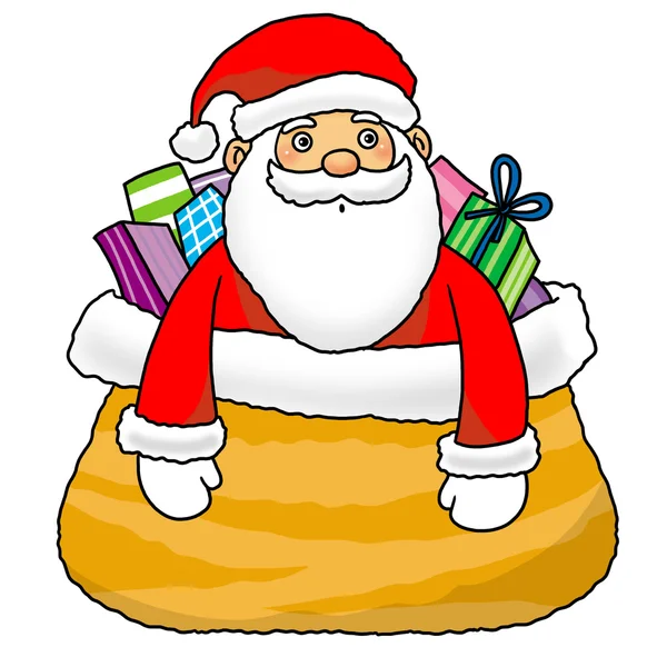 Santa in geschenk tas — Stockfoto