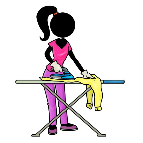 剪影女人在工作 家庭佣工熨烫布 — 图库照片