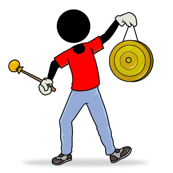 Silhouette Man Action Icon Holding China Gong — Stock Photo, Image