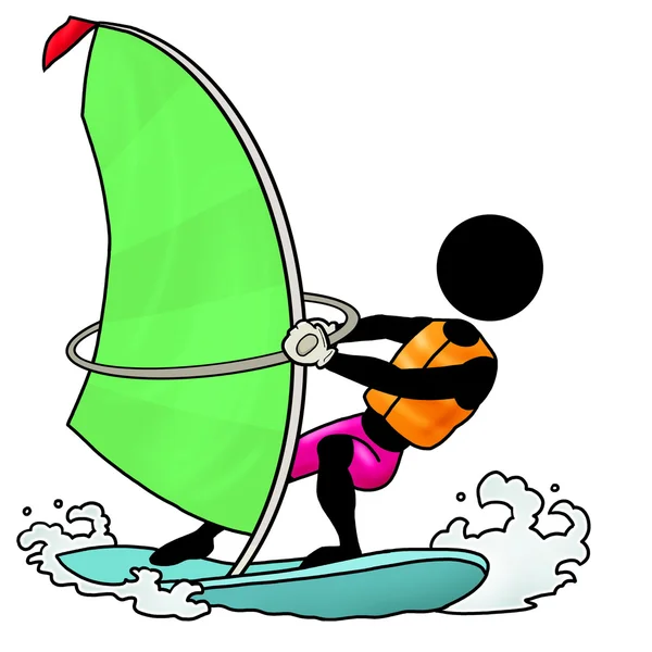 Silhouet Man Water Sport Icon Plankzeilen Stockafbeelding
