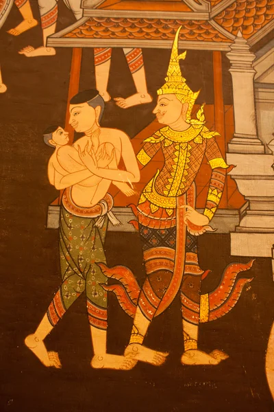 Wzór tajskiej sztuki na ścianach świątyni. — Zdjęcie stockowe