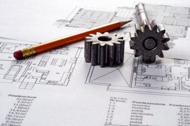 Tools on Blueprints including sprocked stacks and pencil clipart