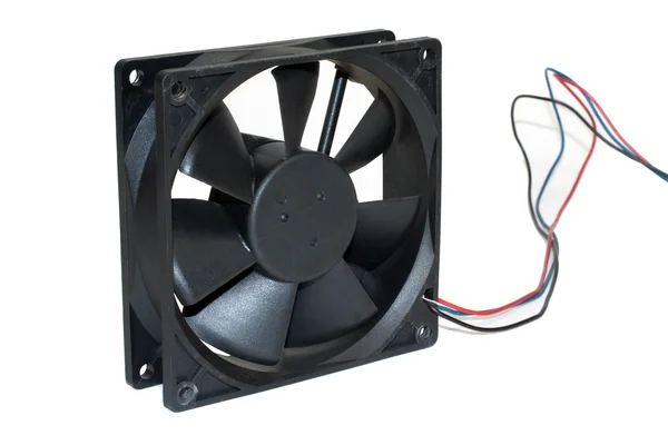 stock image A computer cooling fan with wires on white isolated background