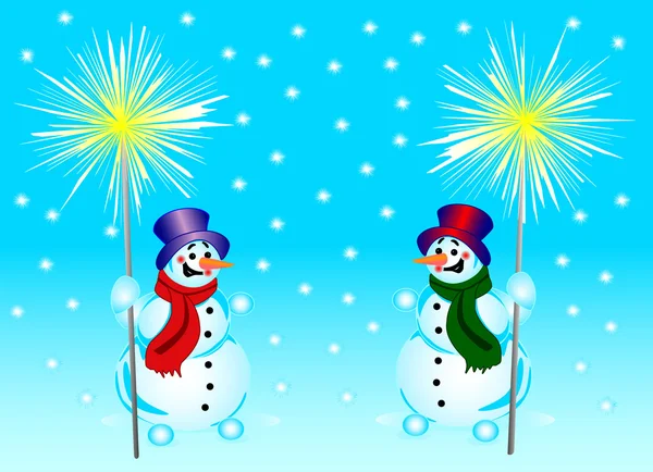 Snowmans and bengal fire — Stock Vector