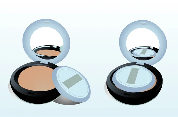 Deux boîtes de poudre avec un miroir et une éponge — Image vectorielle