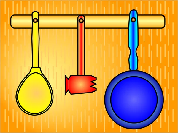 勺子、 锤子和煎锅 — 图库矢量图片