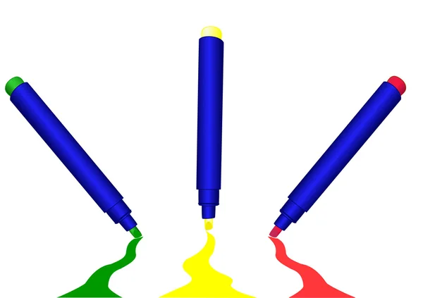 Tre Marcatori Diversi Colori Linee Disegno — Vettoriale Stock