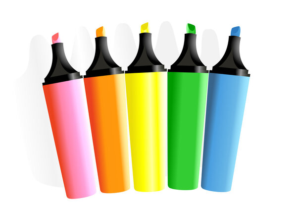Набор маркеров разных цветов на белом фоне с оттенком
