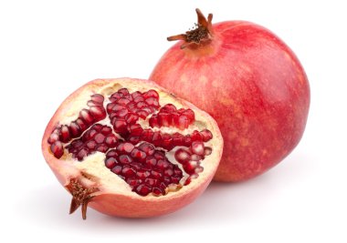 Juicy pomegranate and half. Isolated on a white background clipart