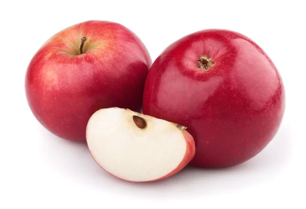 Iki kırmızı elma ve dilim — Stok fotoğraf