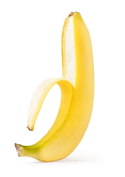Полуочищенный банан — стоковое фото