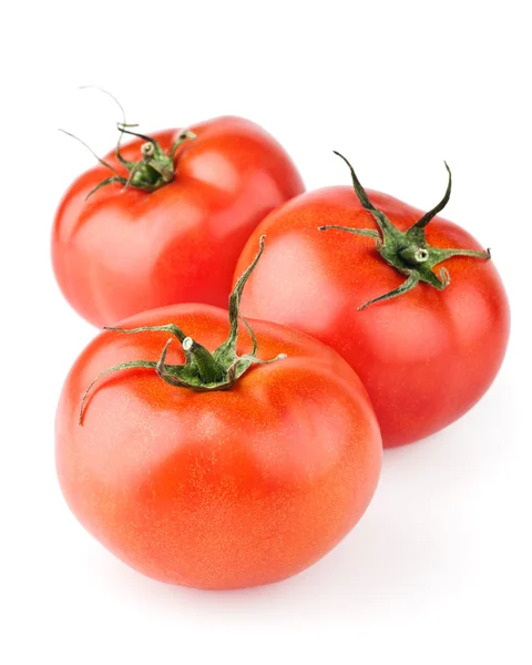 Três Tomates Vermelhos Isolados Sobre Fundo Branco — Fotografia de Stock